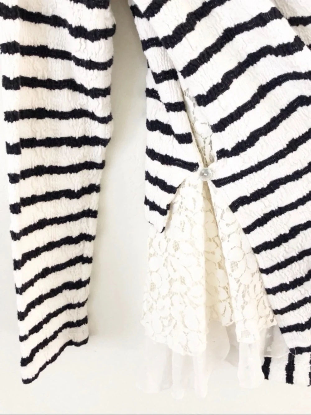 Anthropologie Postmark Black & White Striped Open Cardigan Lace Hem Large
